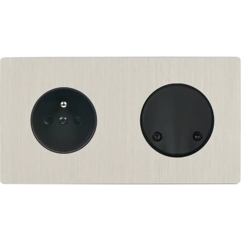 Façade 'M' nickel brossé double horizontale 1 prise SC magnétique