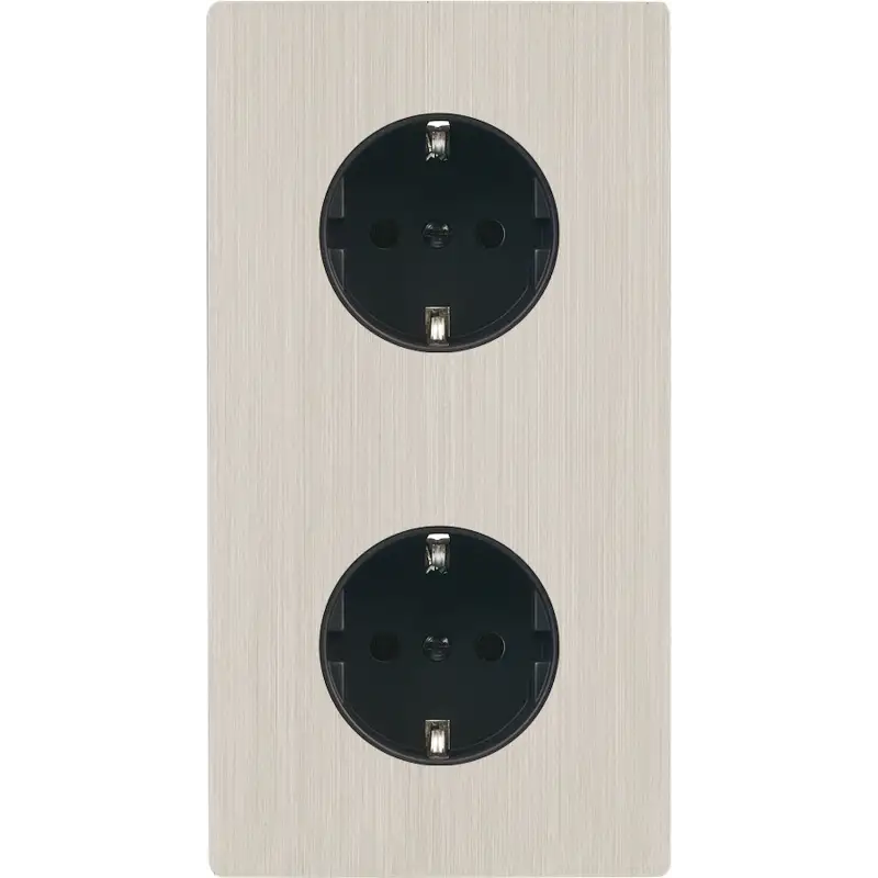 Façade 'M' Nickel Brosse Double Verticale 1 Prise Schuko 1 Prise Schuko magnétiq
