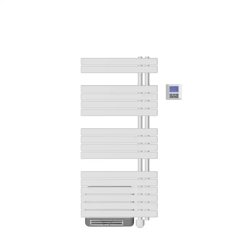 Sèche-serviettes asymétrique Osya - 500W + 1000W soufflerie - Collecteur à droite - Blanc